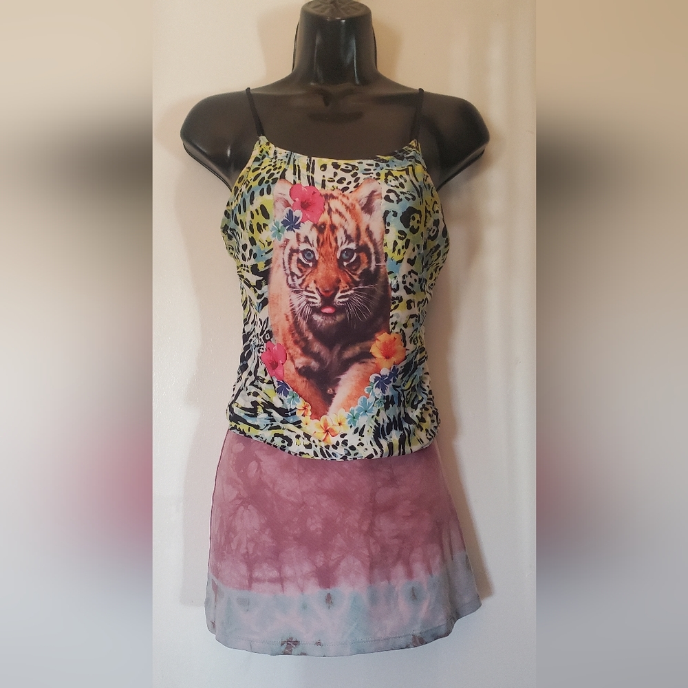 Boho hippie Lucky tye-dye swim skirt/with O.P. Swim top